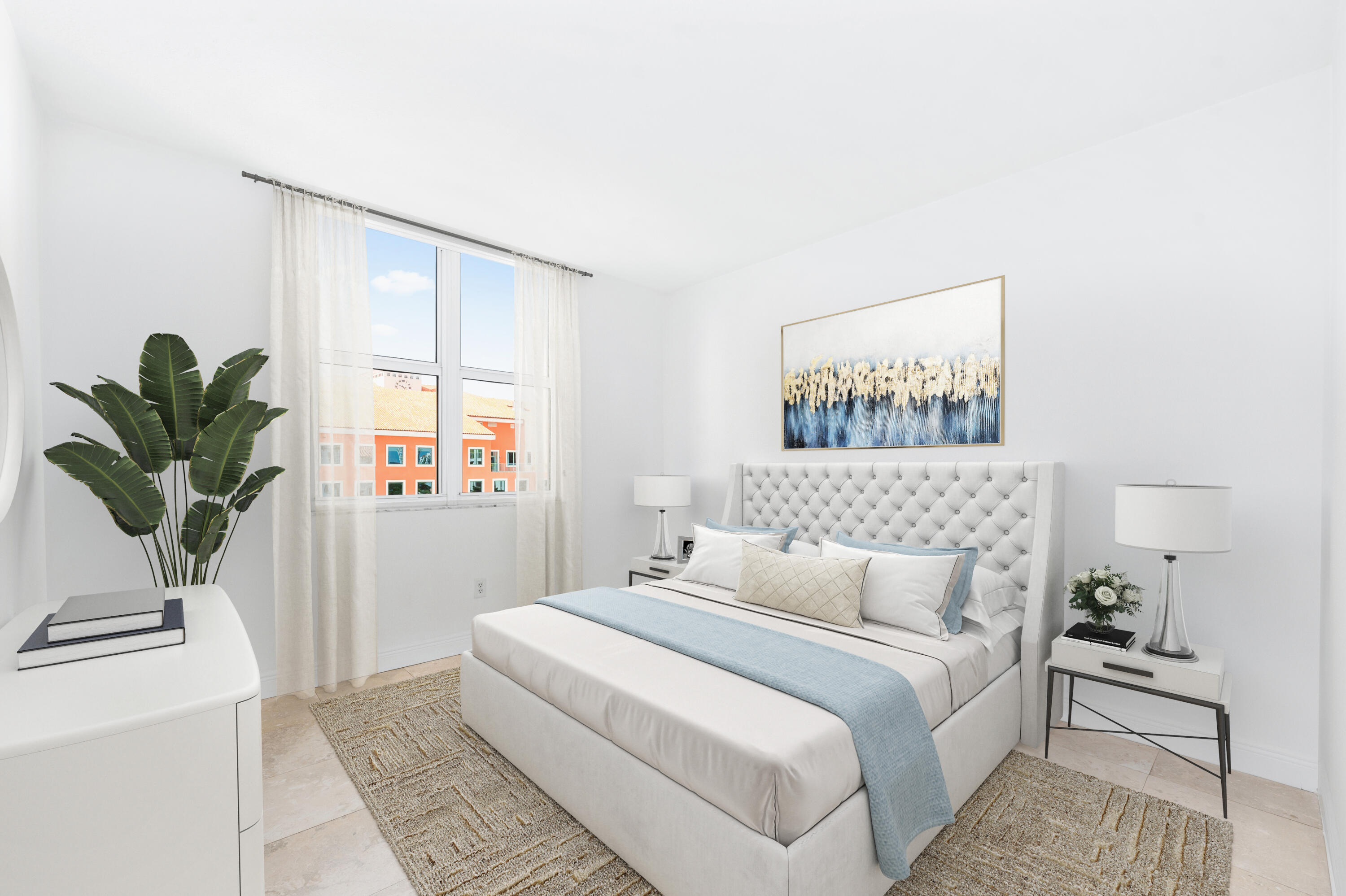 2030 Douglas Road, Unit 807 Coral Gables, FL 33134 - Photo 5 of 12 a bedroom with a bed and a potted plant