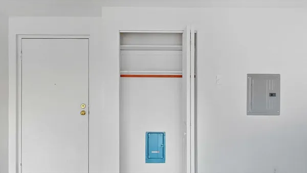 a room with closet door