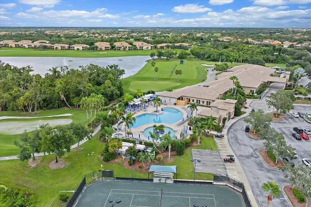 an aerial view of a house with a garden