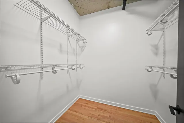 a view of a room with racks on the wall