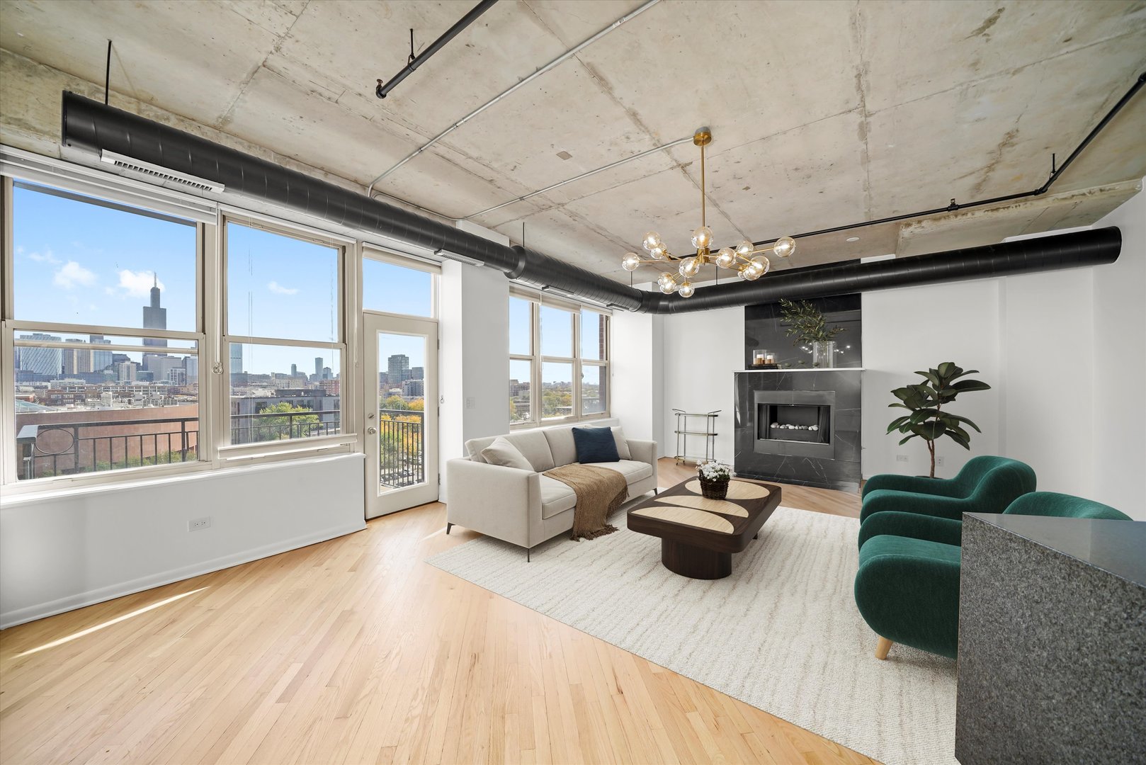 6 South Laflin Street, Unit 910 Chicago, IL 60607 - Photo 4 of 23 a living room with furniture a flat screen tv and a large window