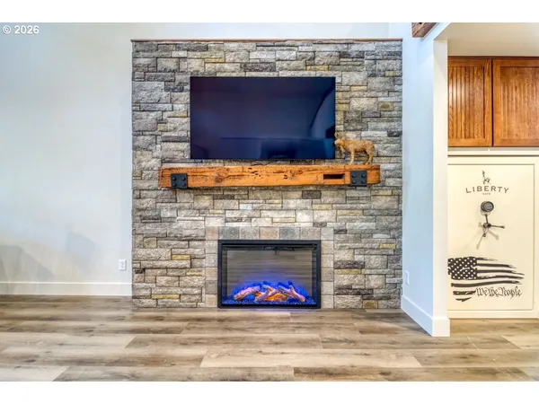 a living room with a fireplace