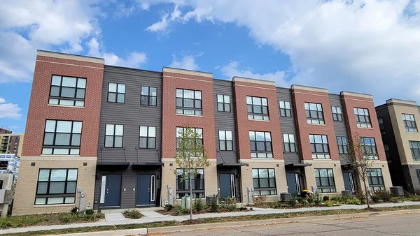 a front view of a multi story building