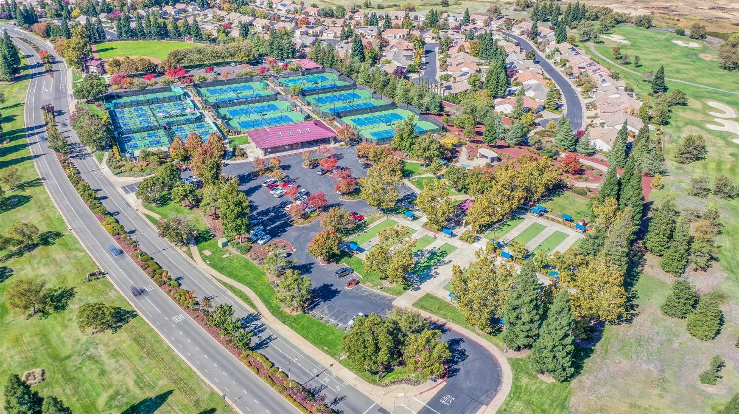 1146 Secret Lake Loop Lincoln, CA 95648 - Photo 5 of 61 Arial view of tennis, pickleball, and bocci ball courts. A short walk from the home