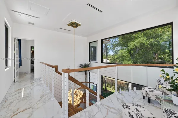 a view of a garden with a lake