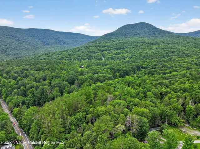a view of a lush green hillside and a building