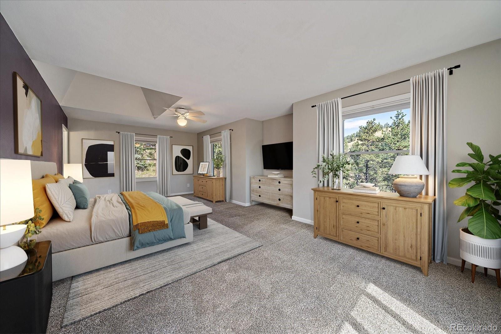 11842 South Geronimo Trail Conifer, CO 80433 - Photo 16 of 41 a bed room with furniture and a large window