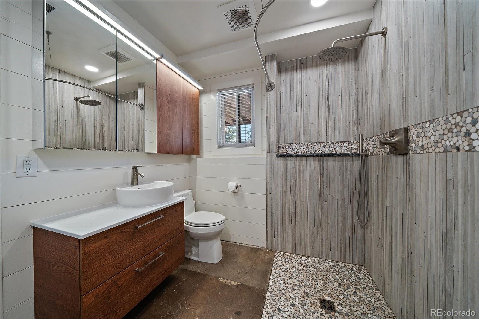 11842 South Geronimo Trail Conifer, CO 80433 - Photo 28 of 41 a bathroom with a sink a toilet and shower
