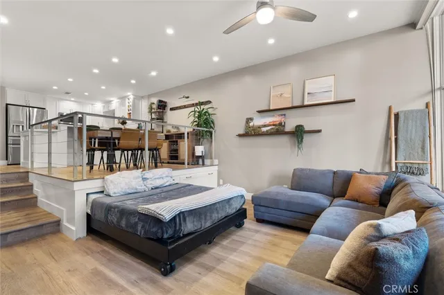 a living room with furniture and a table