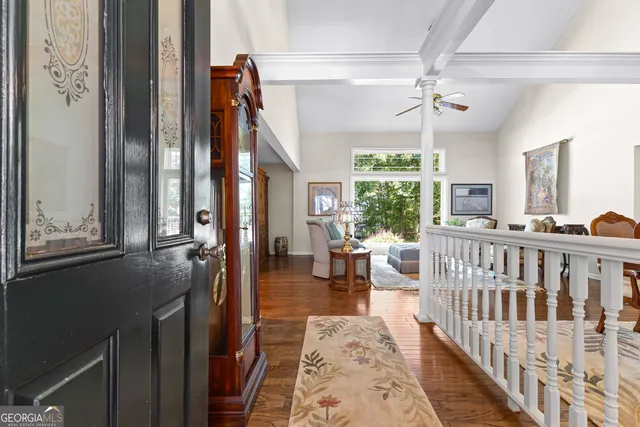 a view of a porch with furniture
