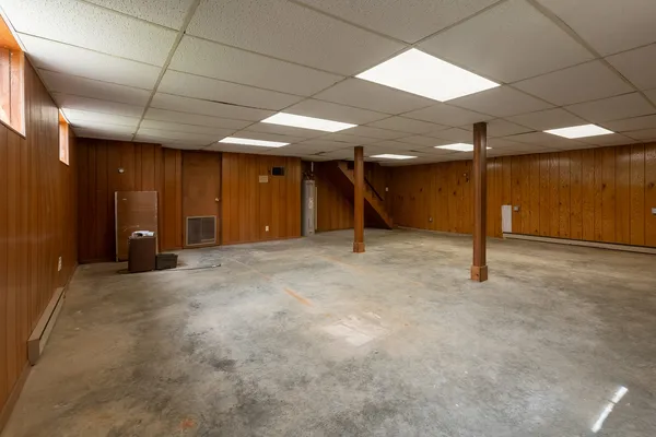 a view of a room with racks on the wall