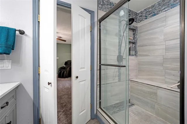 a bathroom with a shower