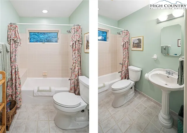 a white toilet sitting next to a bathroom sink and a shower