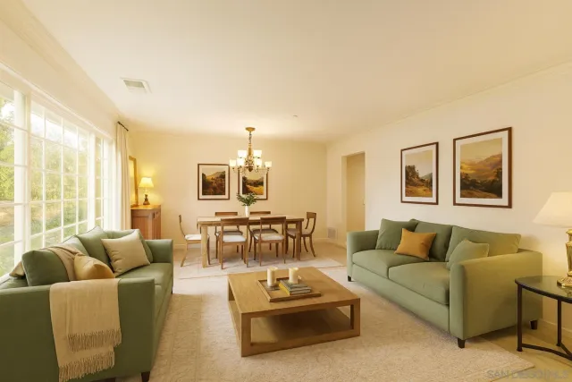 a living room with furniture and floor to ceiling windows