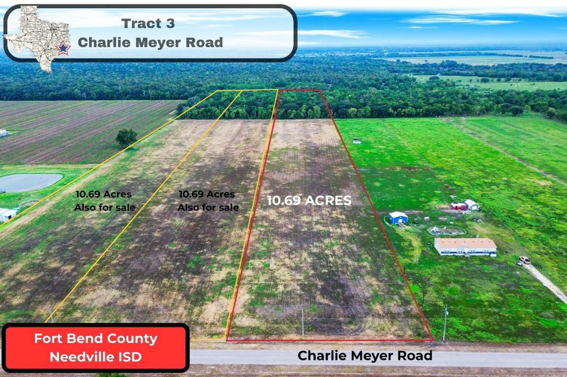 Welcome home to Tract 2 Charlie Meyer Rd in highly sought-after Needville ISD! This UNRESTRICTED 10.685 acre property offers the best of both worlds with open pastureland in the front and dense, native forest with mature trees in the back. The land is rich with wildlife including deer, hogs, racoons, coyotes, bobcats, doves and other birds and wildlife —perfect for hunting, recreation, or simply enjoying nature. Schedule a tour today!