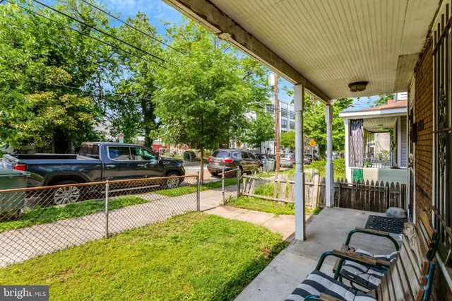 a view of a patio with chair and table