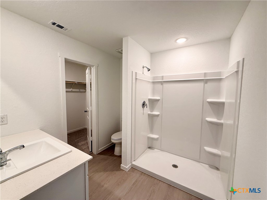 413 Moscato Road New Braunfels, TX 78130 - Photo 15 of 28 a bathroom with a sink a toilet and shower