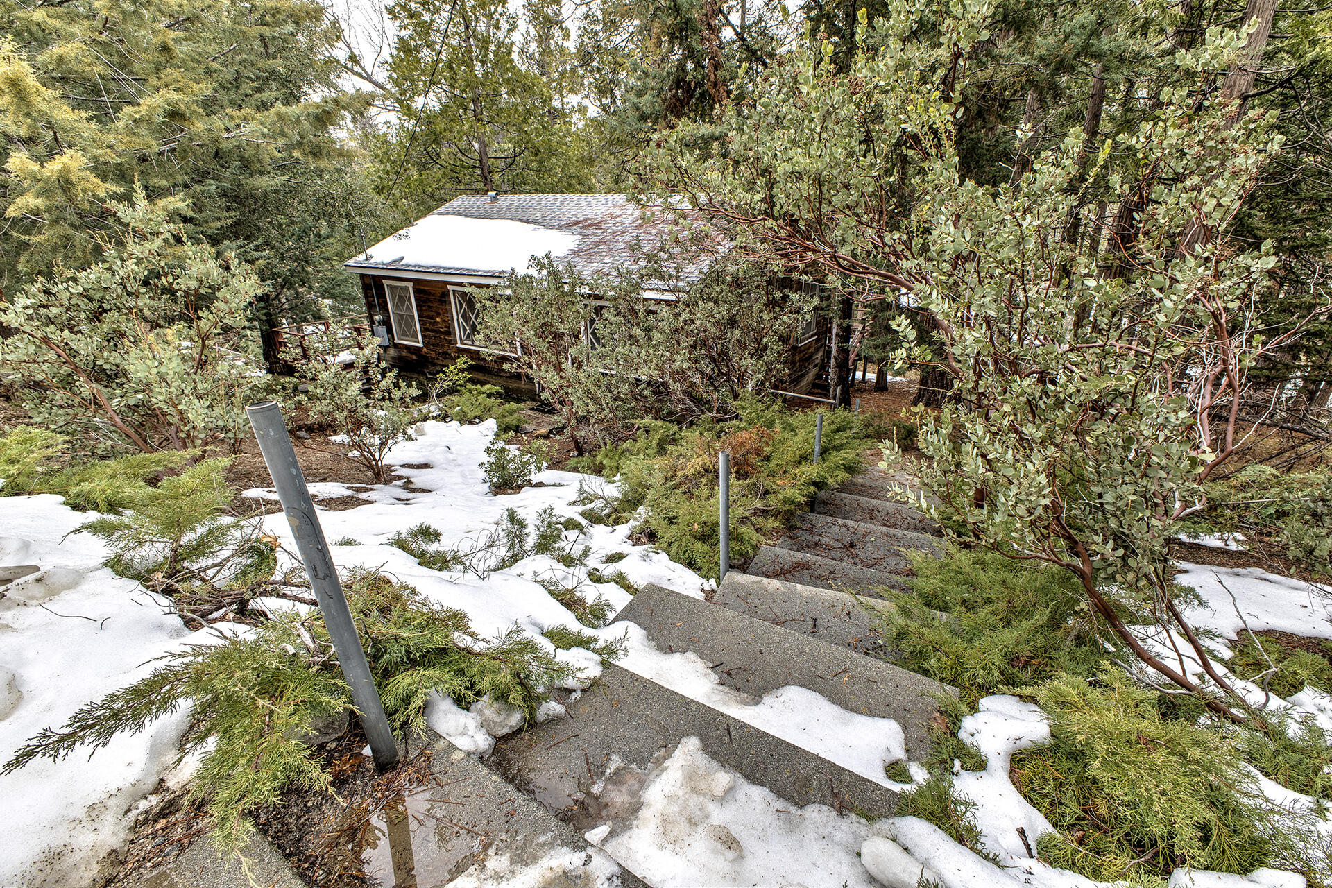 53250 Middleridge Drive Idyllwild, CA 92549 - Photo 3 of 30 a backyard of a house with table and chairs under an umbrella
