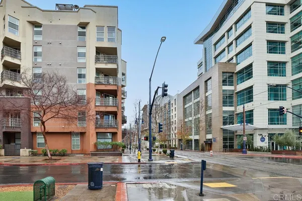 a view of a building with a potted plant