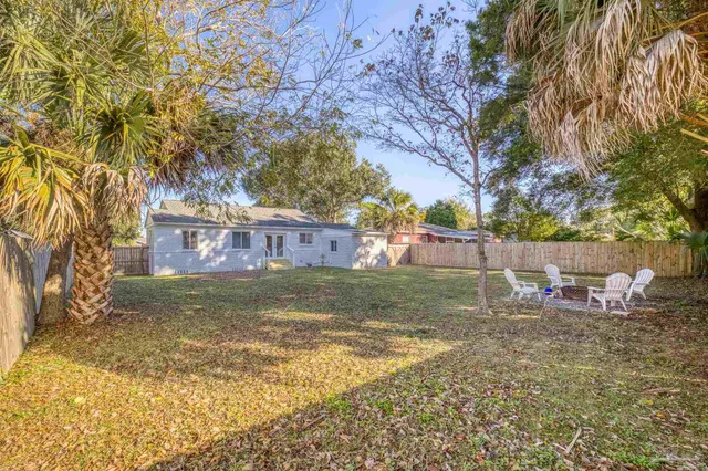 a view of a yard with a tree