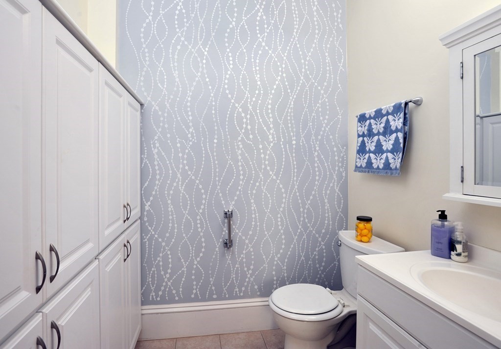7 Lester Place Boston, MA 02130 - Photo 7 of 33 a bathroom with a sink a toilet and shower curtain
