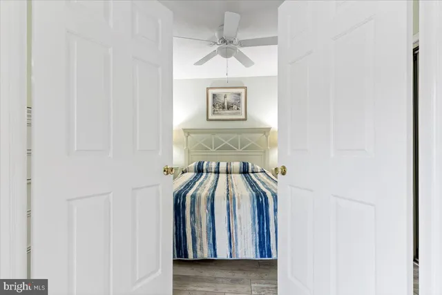 a view of balcony with a ceiling fan
