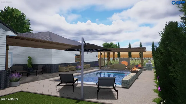 an aerial view of house with yard