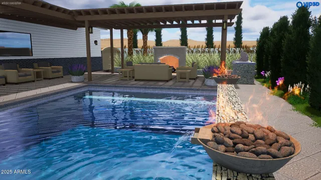 an aerial view of residential building and lake