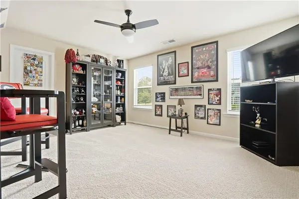 a view of a furniture in a room