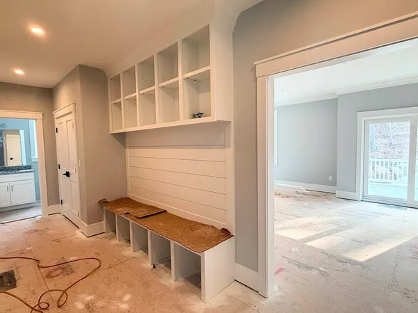 an empty room with windows