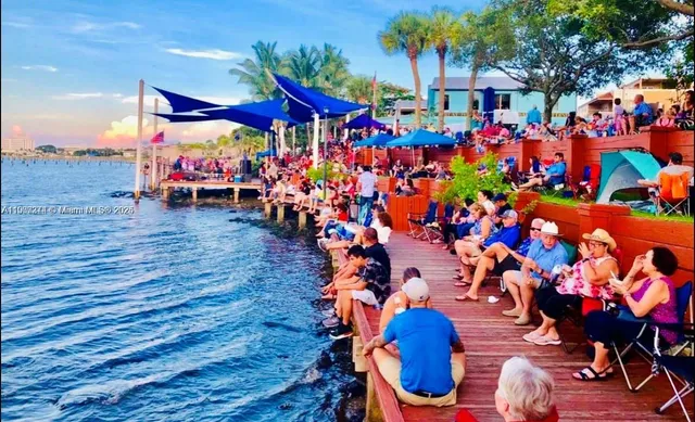 a group of people sitting outside of a building