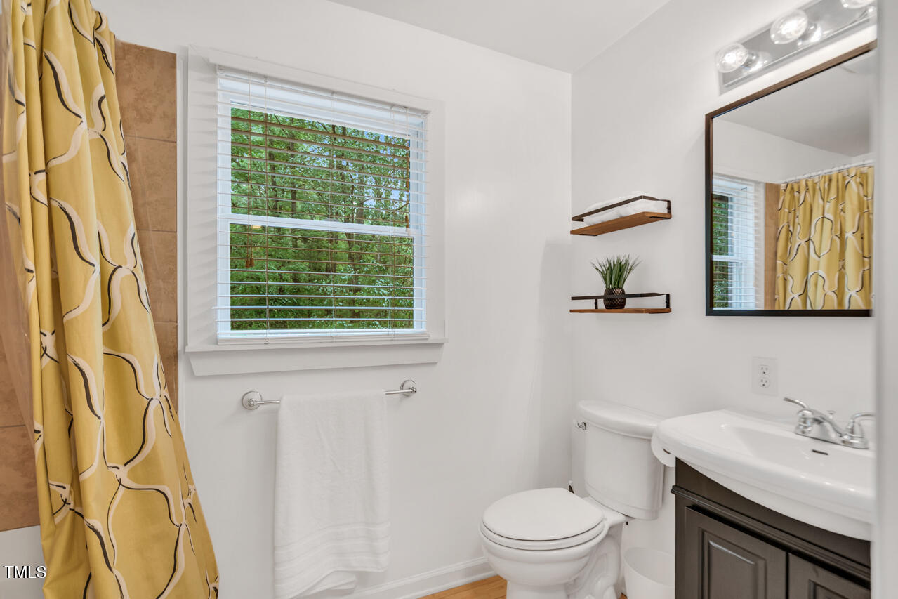 121 Lady Bug Lane Chapel Hill, NC 27516 - Photo 17 of 36 a bathroom with a granite countertop sink and a toilet