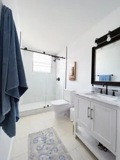 a bathroom with a sink a toilet and a mirror