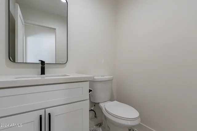 a bathroom with a toilet a sink and mirror