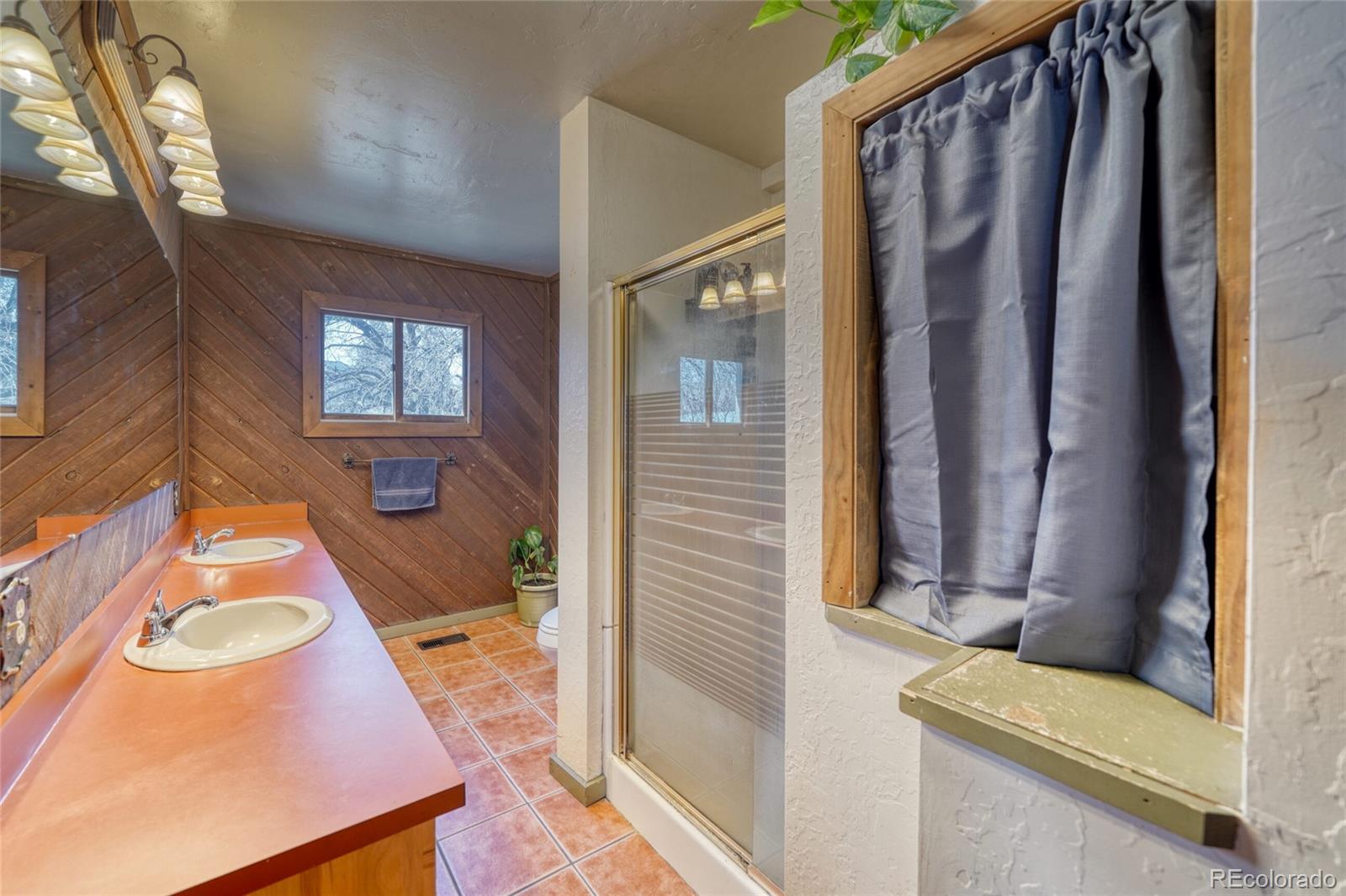 1335 F Street Salida, CO 81201 - Photo 22 of 44 a bathroom with a sink a mirror and a shower