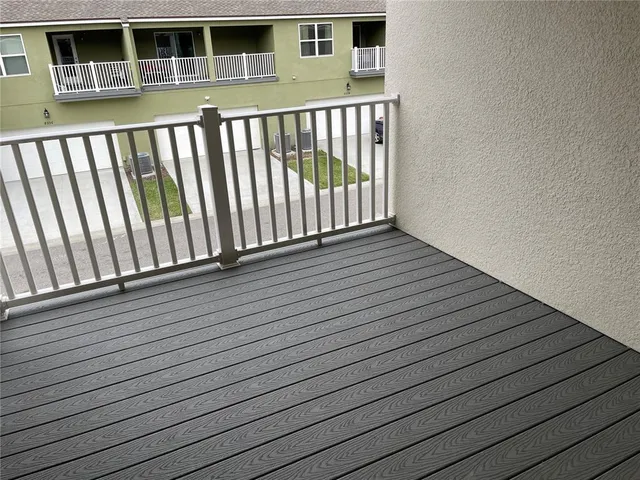 a view of wooden balcony