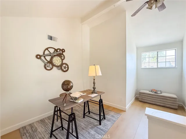 an empty room with staircase