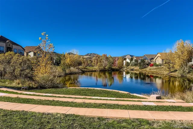a view of a lake with a houses