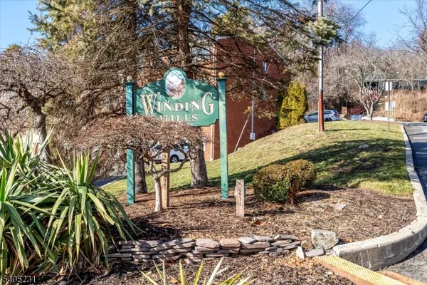 a view of a park with large trees