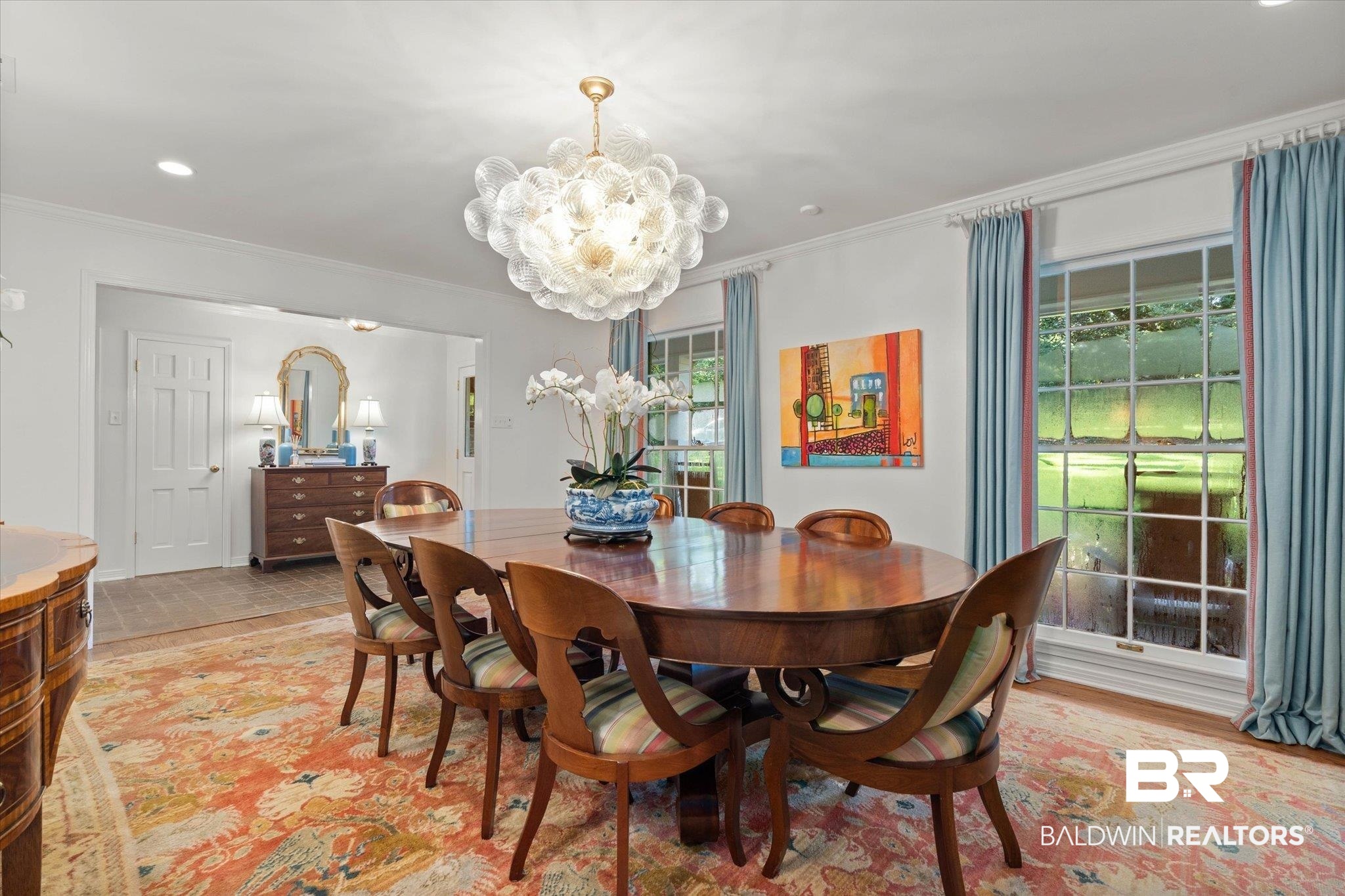 3612 Linden Lane Mobile, AL 36608 - Photo 11 of 42 Dining area featuring ornamental molding, a chandelier, and recessed lighting