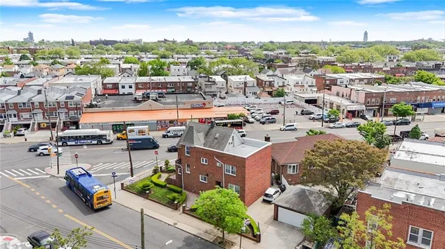 an aerial view of a house with a garden view