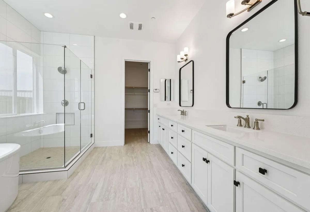 475 Trellis Way Brentwood, CA 94513 - Photo 12 of 16 a bathroom with a double vanity sink mirror double and shower