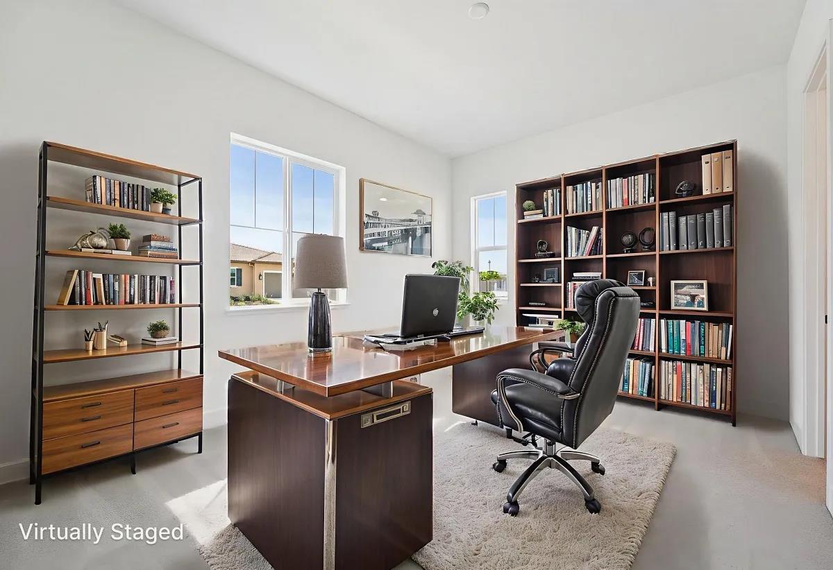 475 Trellis Way Brentwood, CA 94513 - Photo 9 of 16 a view of a workspace with furniture and a bookshelf