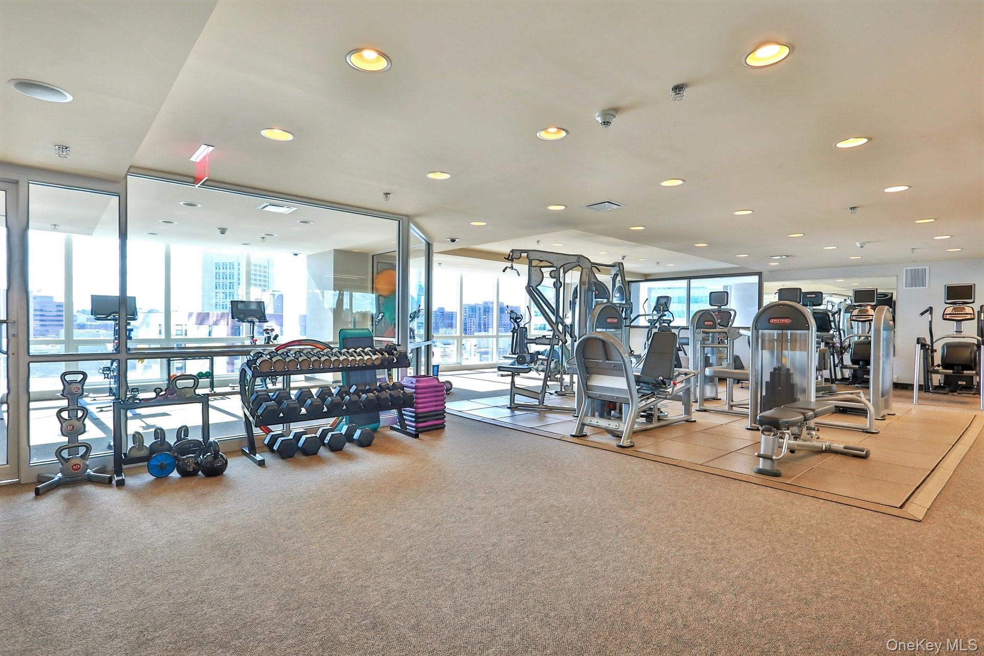 5 Renaissance Square, Unit PH41G White Plains, NY 10601 - Photo 21 of 26 a room with gym equipment and large mirror