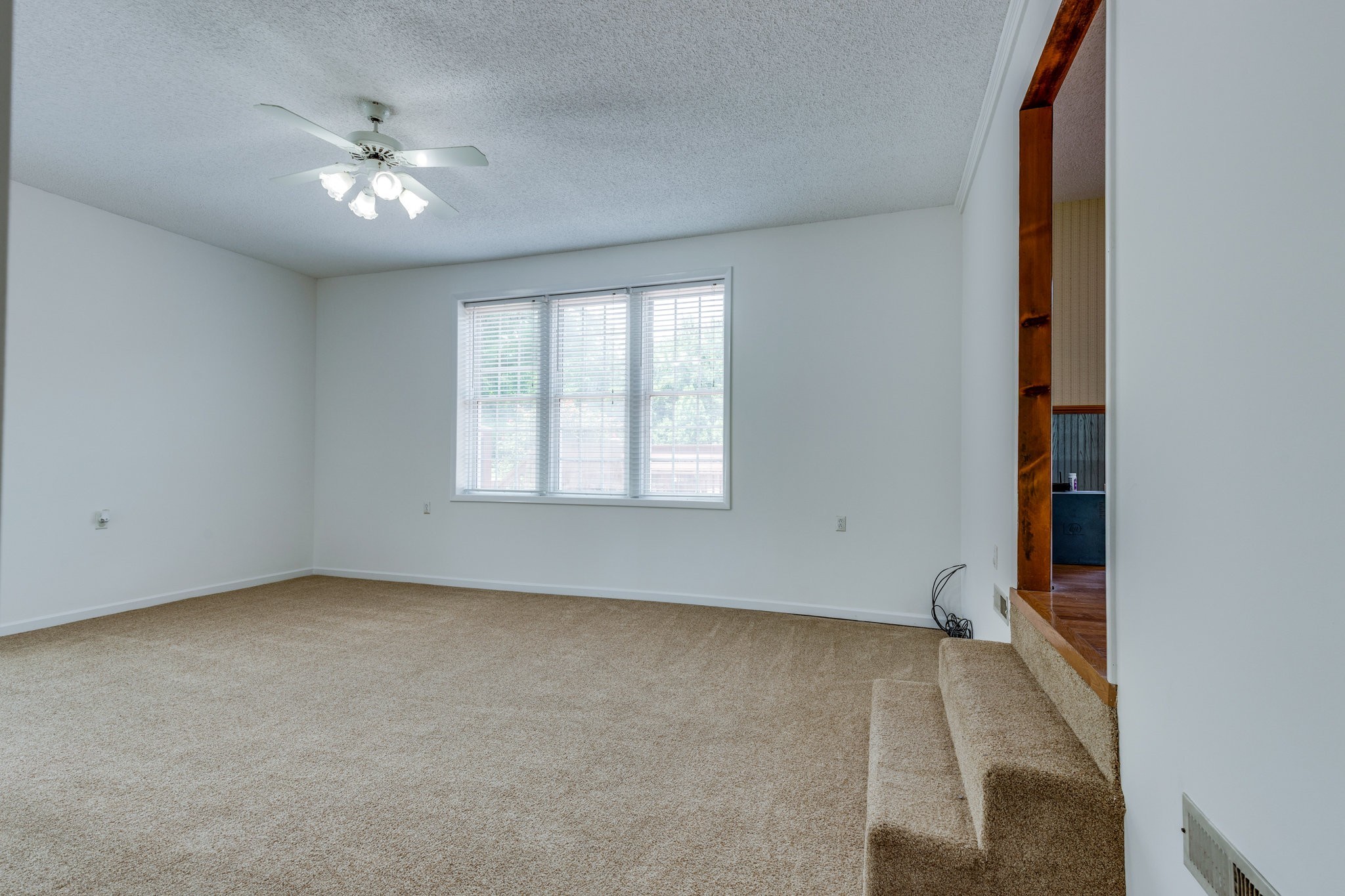 1087 Charley Davis Road Goodspring, TN 38460 - Photo 10 of 80 an empty room with a chandelier fan and windows