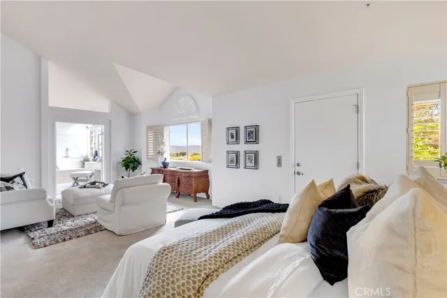 a bedroom with furniture and a potted plant
