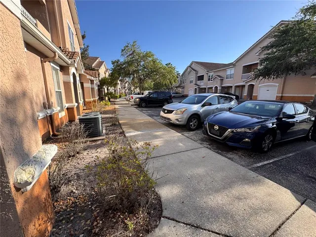 a view of a park with swings