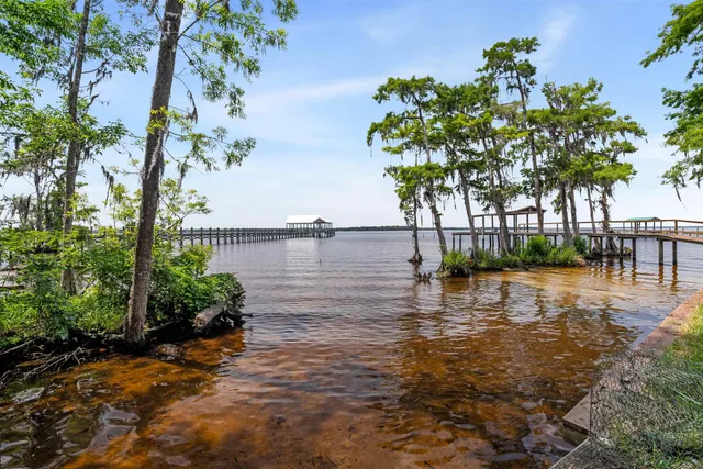 a view of a lake with a outdoor space