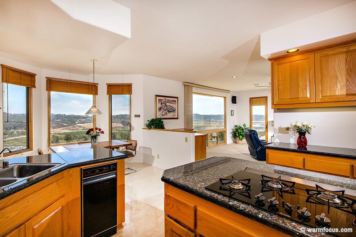 4610 Rancho Reposo Del Mar, CA 92014 - Photo 10 of 25 The kitchen/family room area has a wall of windows to fully enjoy this view from all angles.
