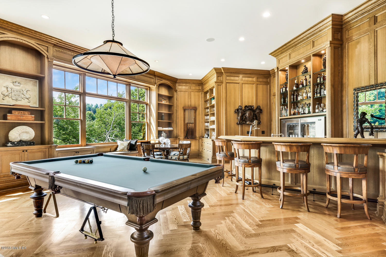 35 Close Road Greenwich, CT 06831 - Photo 26 of 78 a living room with furniture pool table and a large window